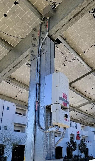 The underside of solar carport panels